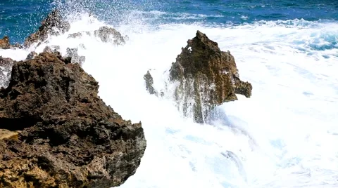 Tropical ocean's waves breaking on the reef shore Stock Footage 60696842