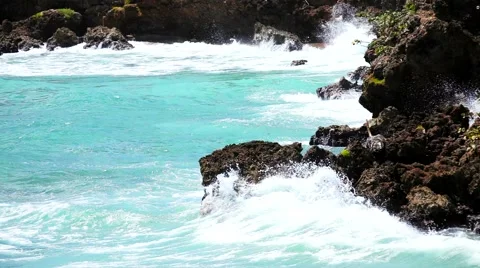 Tropical ocean's waves breaking on the reef shore Stock Footage 60696887
