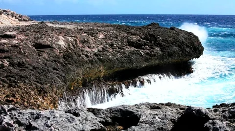 Tropical ocean's waves breaking on the reef shore Stock Footage 60697029