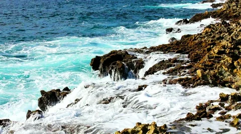 Tropical ocean's waves breaking on the reef shore Stock Footage 60697057