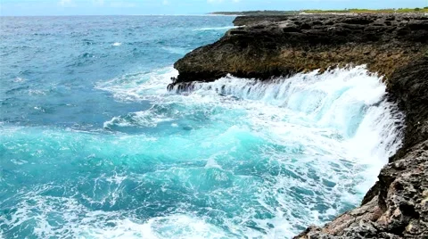 Tropical ocean's waves breaking on the reef shore Stock Footage 60697073