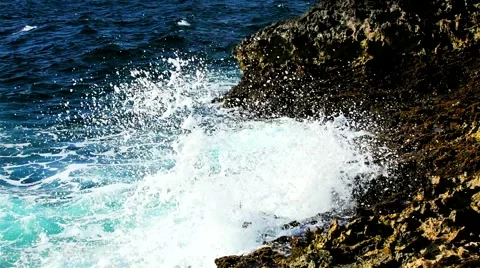 Tropical ocean's waves breaking on the reef shore Stock Footage 60697121