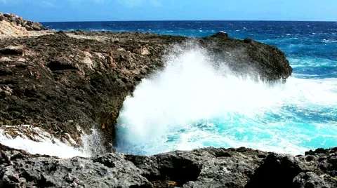 Tropical ocean's waves breaking on the reef shore Stock Footage 60697132