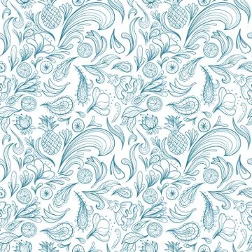 Tropical Outline Vector Pattern Stock Illustration
