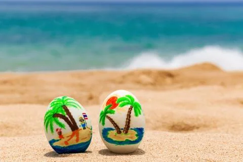 Tropical painted easter eggs Stock Photos