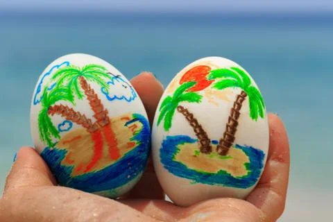 Tropical painted easter eggs Foto stock