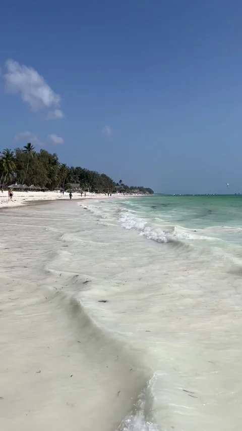 Tropical Paje Beach with Turquoise Ocean Waves in Zanzibar Stock-Footage 342148195