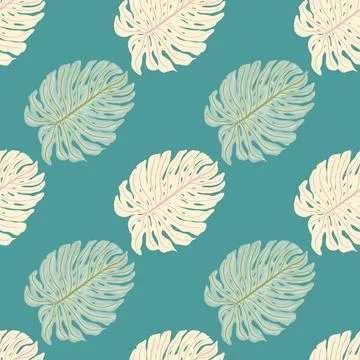 Tropical palm foliage seamless pattern with monstera leaf shapes. Illustrazione stock