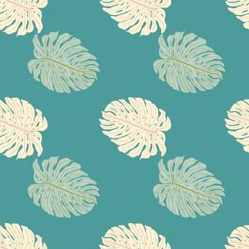 Tropical palm foliage seamless pattern with doodle pink monstera leaf shapes. Illustrazione stock