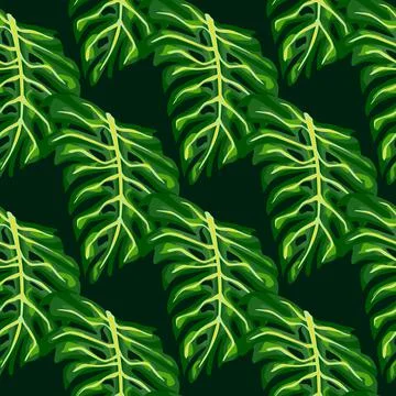 Tropical palm foliage seamless pattern with green monstera leaf. Exotic backg Stock Illustration