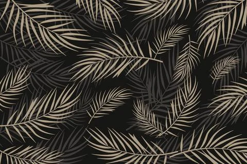 Tropical Palm Leaf Pattern with dark background for Elegant Wall Decor. Vec.. Stock-Illustration