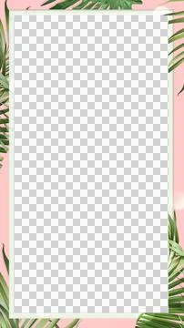 Tropical palm leaves frame a soft pink background with a transparent center.. Stock Illustration