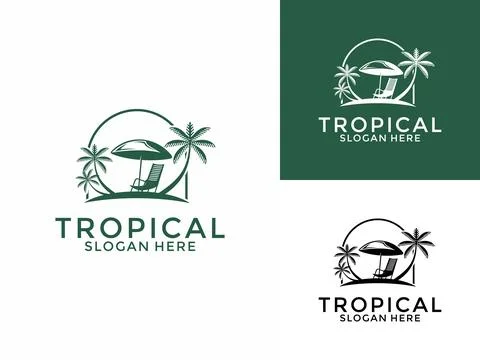 Tropical Palm Leaves Logo Vector icon, Tropical logo design template Stock-Illustration