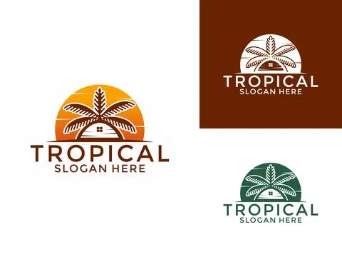 Tropical Palm Leaves Logo Vector icon, Tropical logo design template Stock-Illustration