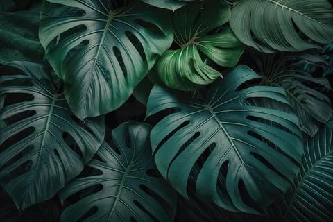 Tropical palm leaves pattern background. Green monstera tree foliage decoration Stock Illustration