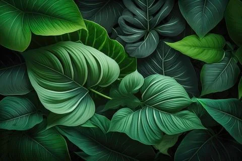 Tropical palm leaves pattern background. Green monstera tree foliage decoration Stock Illustration
