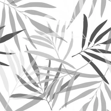 Tropical palm leaves seamless pattern. Flower print in black and white color. Stock Illustration