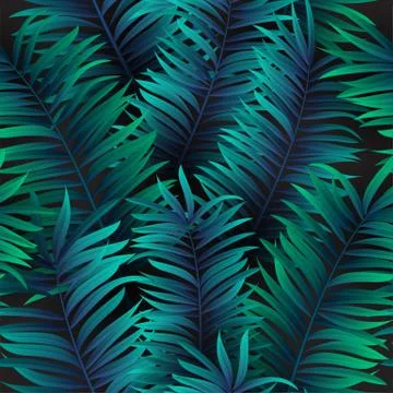 Tropical palm leaves seamless pattern. Vector illustration. EPS 10 Stock Illustration