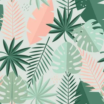 Tropical Palm Leaves Seamless Pattern Background. Vector Illustration Stock Illustration