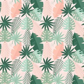 Tropical Palm Leaves Seamless Pattern Background. Vector Illustration Stock Illustration