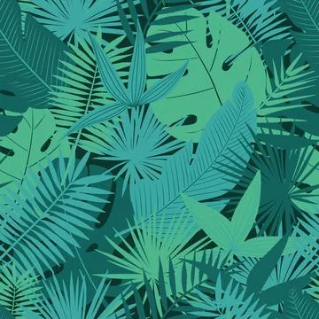 Tropical palm leaves seamless pattern. Vector illustration Stock Illustration