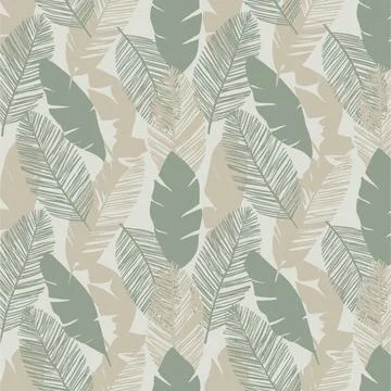 Tropical Palm Leaves Seamless Pattern in Sage Green and Beige. Stock Illustration