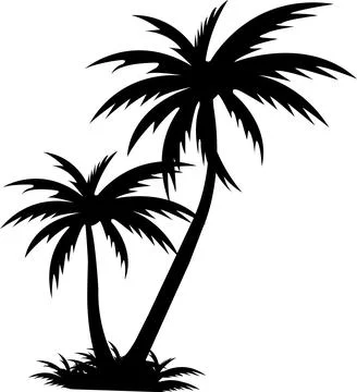 Tropical palm tree and leaf silhouette. Black palm tree. Design of palm tre.. Stock Illustration