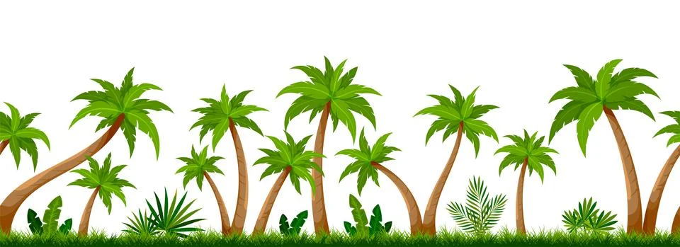 Tropical palm tree green seamless background flat Stock Illustration