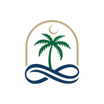 Tropical Palm Tree Infinity Logo Design for Travel Resort Ilustração Stock