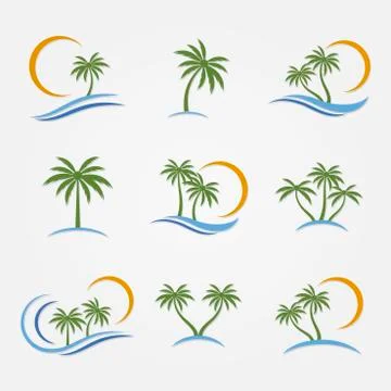 Tropical palm tree logo set Stock Illustration
