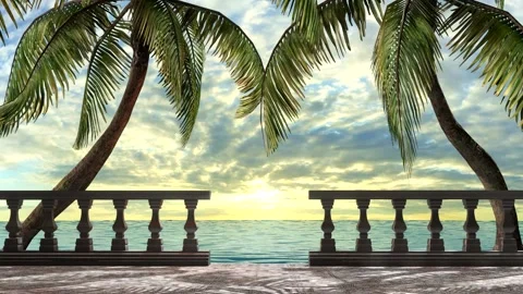 Tropical Palm Tree Ocean View Beach Seamless Loop Background Animation 41sec Video stock 154145736