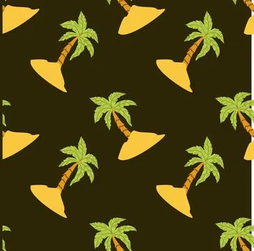 Tropical palm tree pattern on dark background Stock Illustration