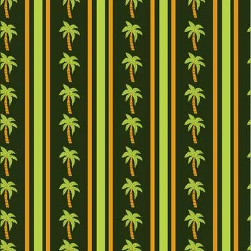 Tropical palm tree pattern with green and yellow stripes Stock Illustration