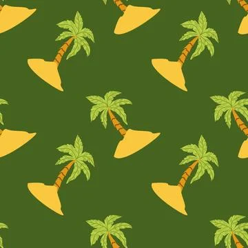 Tropical palm tree pattern on green background with yellow hats Stock-Illustration