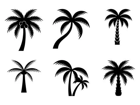 Tropical palm tree silhouette vector illustration set for summer beach desig イラスト素材