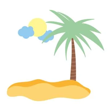 Tropical palm tree sun clouds summer isolated design Stock Illustration