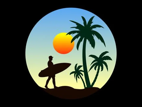 Tropical Palm Tree Sunset Vector. Beach Vacation Holiday Design Graphic Stock Illustration