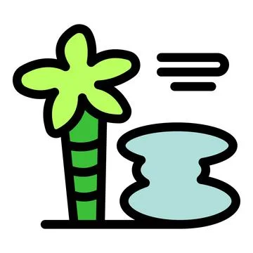 Tropical palm tree swaying in the wind near a small pond Stock Illustration