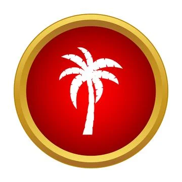 Tropical palm tree vector icon on red button 스톡 일러스트