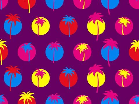 Tropical palm trees seamless pattern. Palm tree on the background of the sun  Stock Illustration
