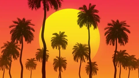 Tropical Palm Trees Sunset Landscape Parallax Background Loop Animation Stock Footage 337902841