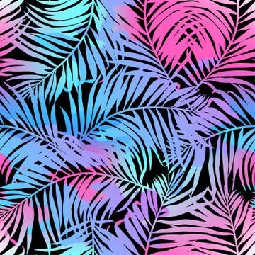 Tropical palms seamless pattern in colours Stock Illustration