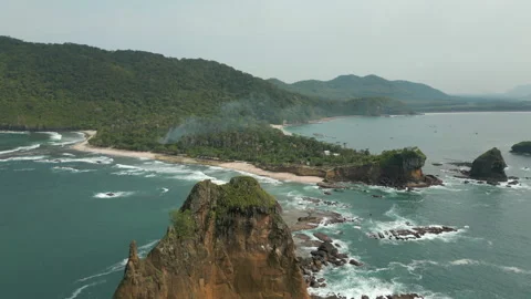 Tropical Pantai Papuma Jember Java Indonesia Dramatic Rock Cliffs In Southern Stock-Footage 345036855