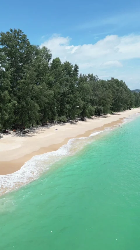 Tropical paradise beach with big trees, pure emerald sea on Koh Lanta. Stock-Footage 342378050