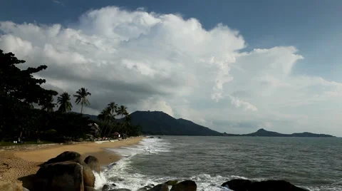 Tropical Paradise Island, Ko Samui, Amazing Thailand, Granitic Rocks, Big Waves Stock Footage