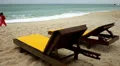 Tropical Paradise Island, Young Father Walking On The Beach With Two Children HD Footage