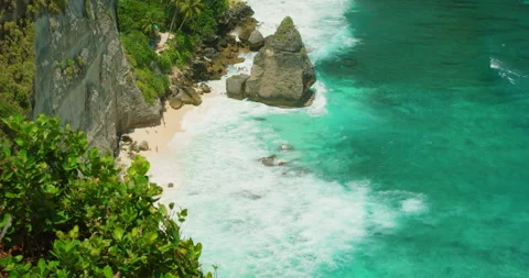 Tropical Paradise Landscape with Steep Cliffs and White Sand at Diamond Beach in Stock Footage 341363744