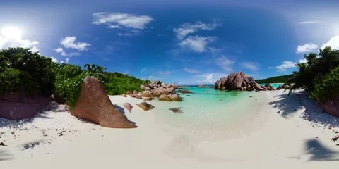 Tropical paradise with smooth rock formations. La Digue, Seychelles. Stock Footage 311149844