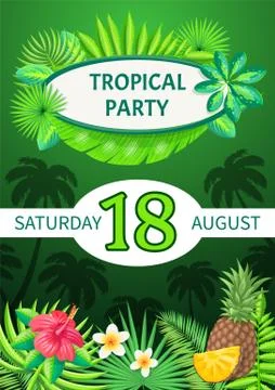 Tropical Party Theme Banner, Vector Summer Placard Stock Illustration