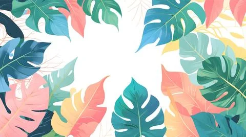Tropical Pastel Leaves Flat Vector Illustration on White Background Stock-Illustration